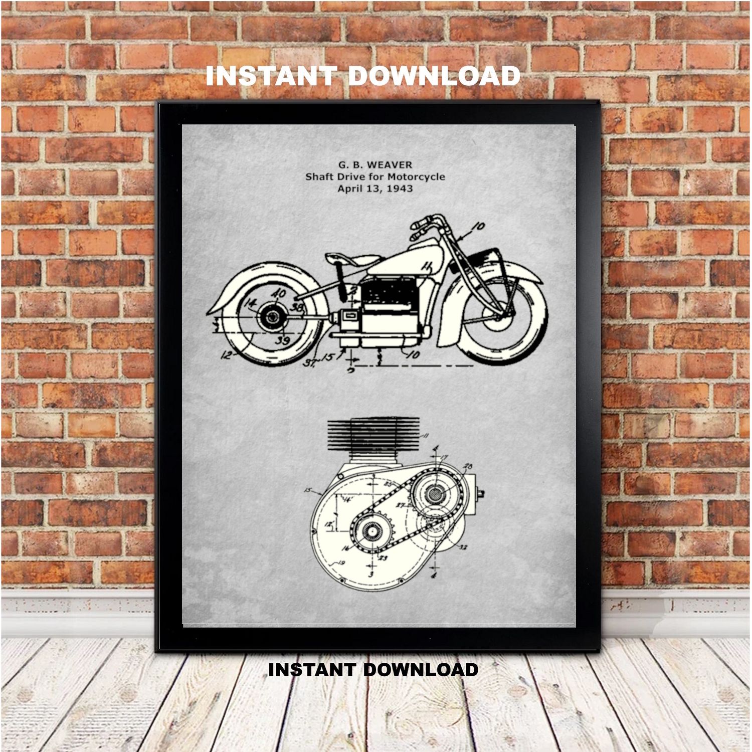 Printable Patent Vintage Motorcycle Poster Indian Motorcycle 1943