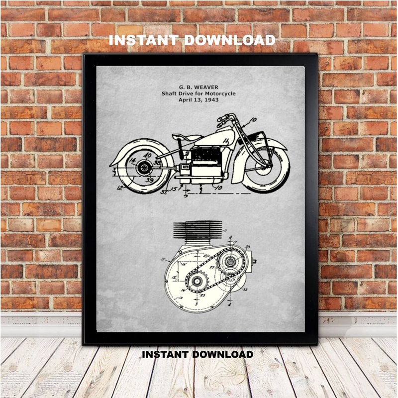 Printable Patent Vintage Motorcycle Poster Indian Motorcycle 1943