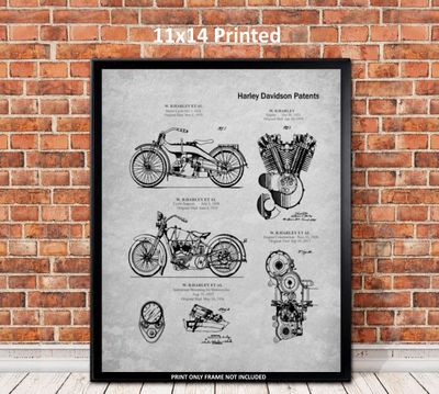 Harley Curated Collection Patent - A Curated Print with 5 Vintage Patents  Motorcycle Poster Size 11x14 Printed -  US SHIPPING INCLUDED