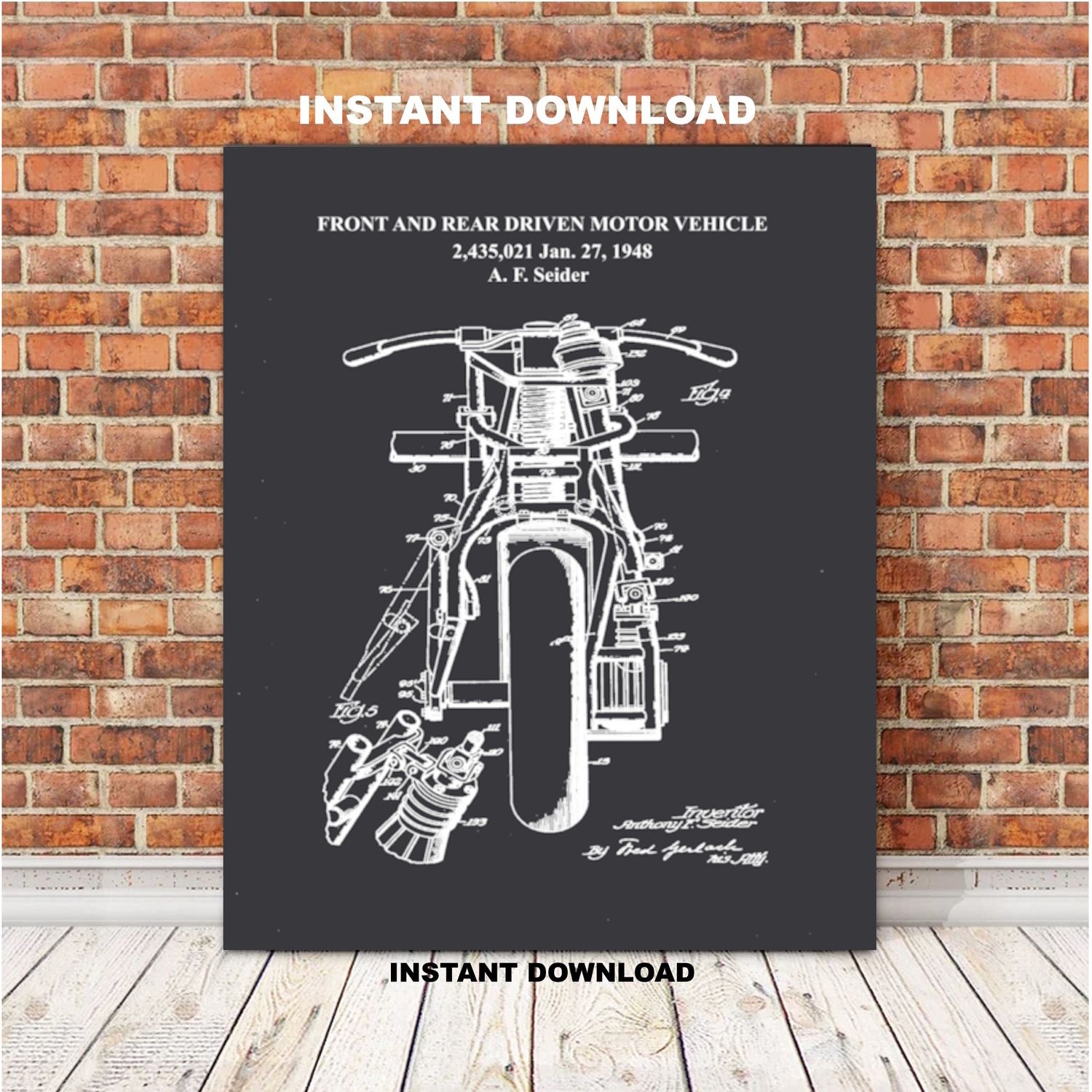 Printable Patent Vintage Motorcycle Poster Indian 1948  Chalkboard