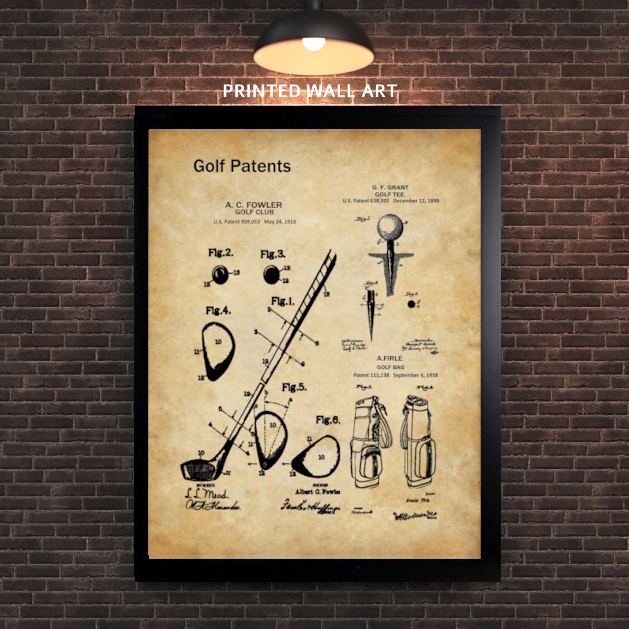 Golf Patent A Curated Collection Golf Club Golf Tee &amp; Golf Bag Printed 11x14 - Shipping Included