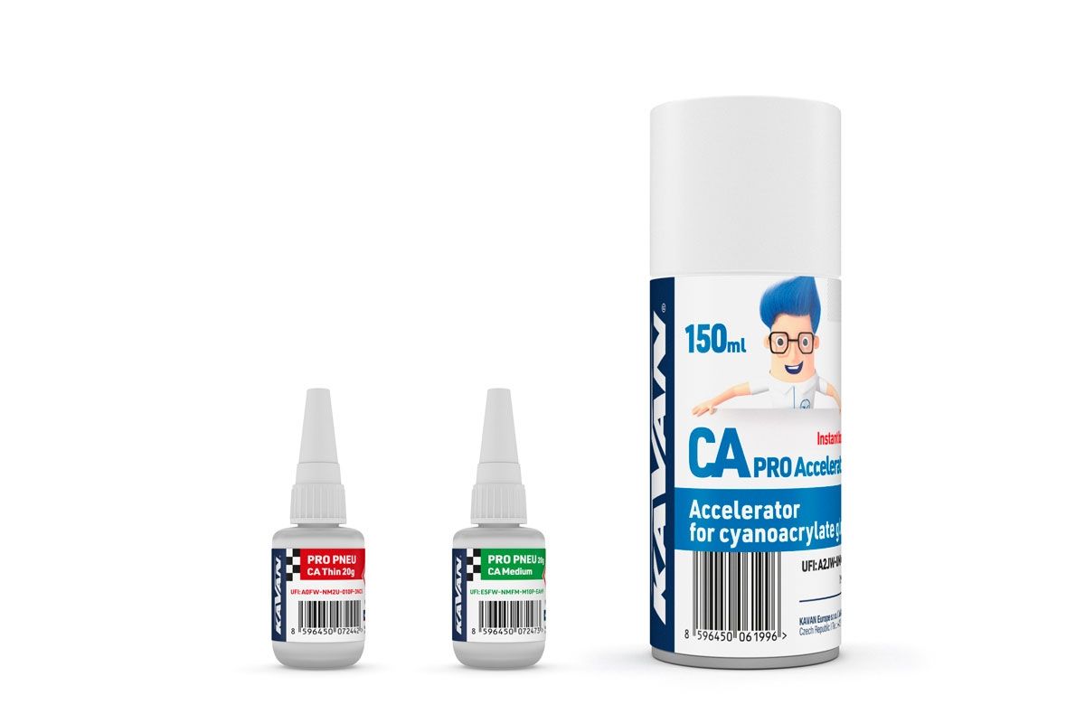 KAVAN PRO TYRE CA medium and thin 20g + PRO Activator CA Spray 150ml KAVAN PRO TYRE CA medium and thin 20g + PRO Activator CA Spray 150ml
