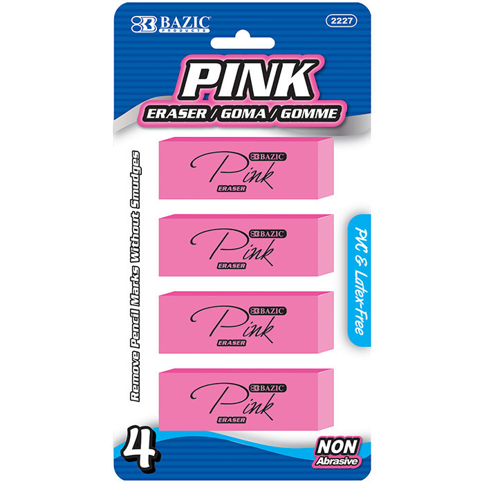 Bazic 4 Count Pink Eraser