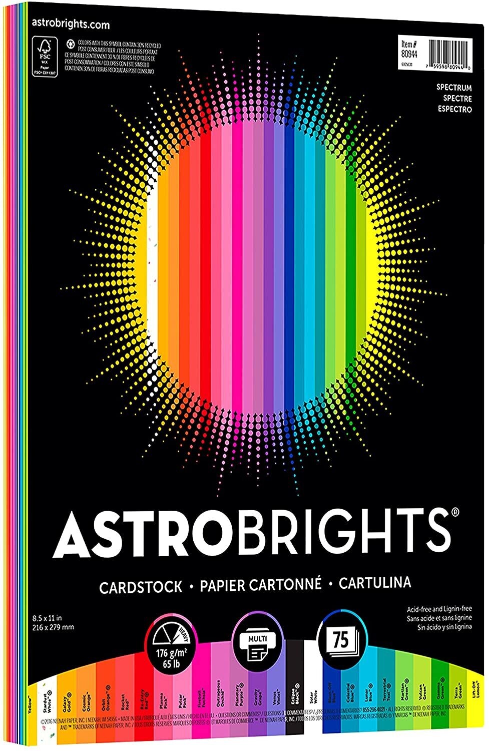 Assorted Color Cardstock, 75 Sheets