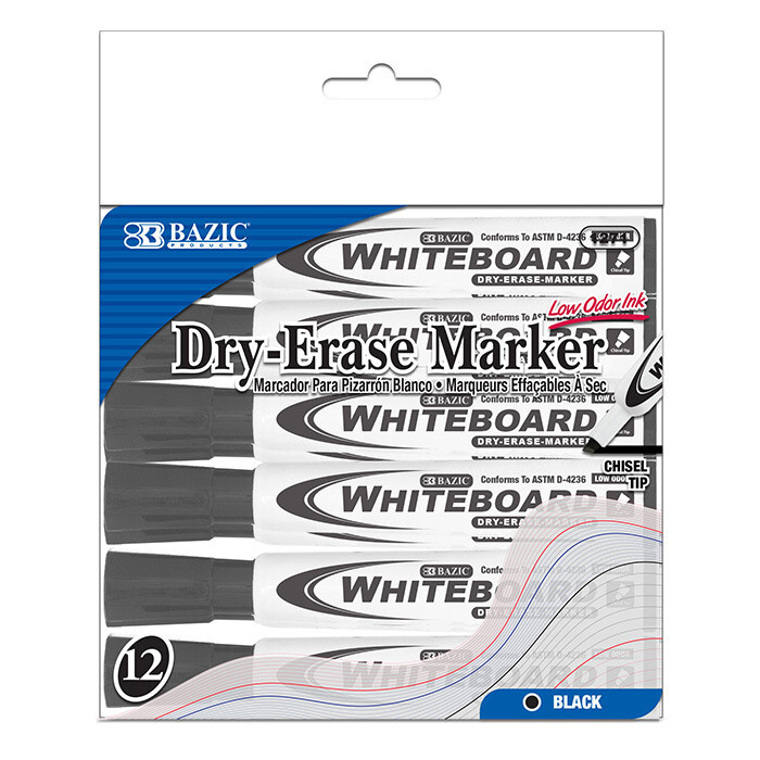 Bazic 12 Pack Black Dry Erase Markers