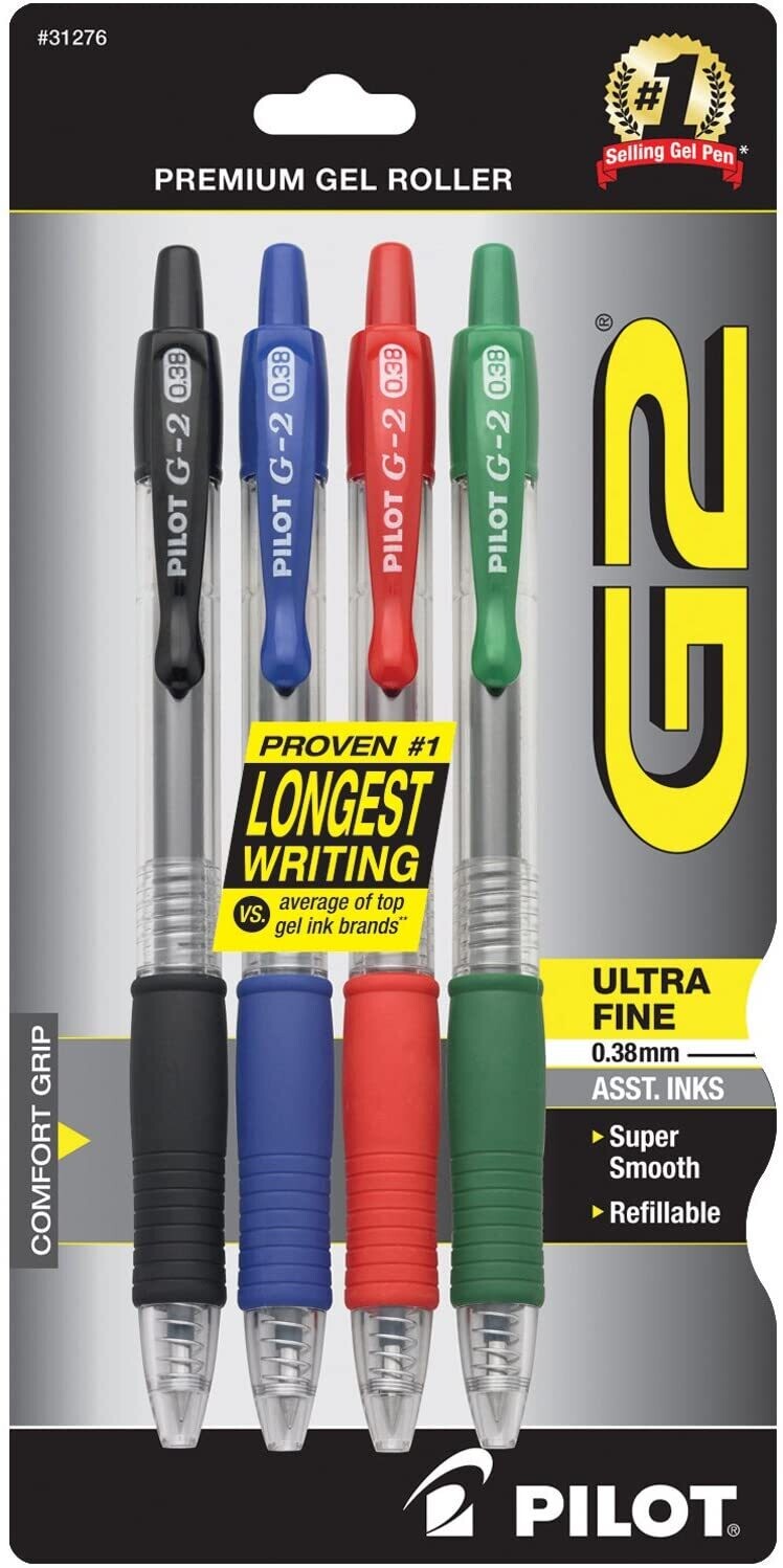 Pilot Gel Pen, Black, Blue, Red, Green