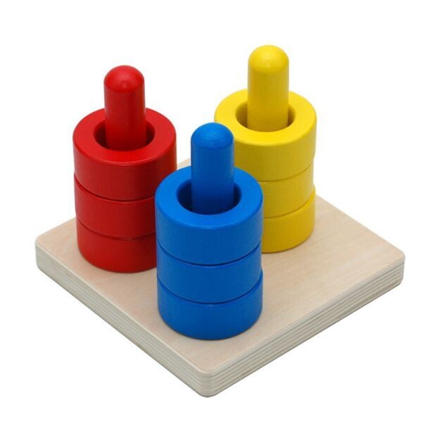 Colored Discs on 3 Colored Dowels