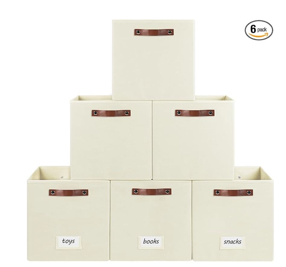 6-Pack Collapsible Fabric Storage Cubes with Handles &amp; Label Holders