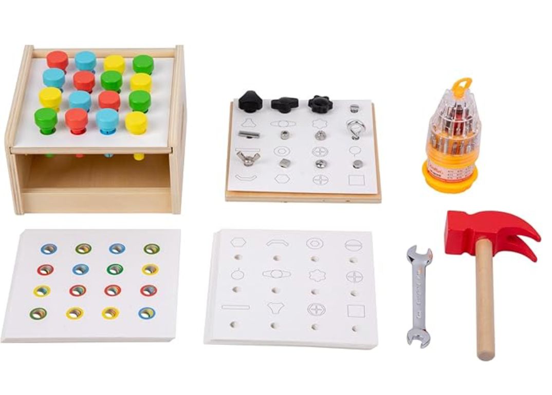 Montessori 2 in 1 Montessori Screwdriver Board Set &amp; Hammer Peg