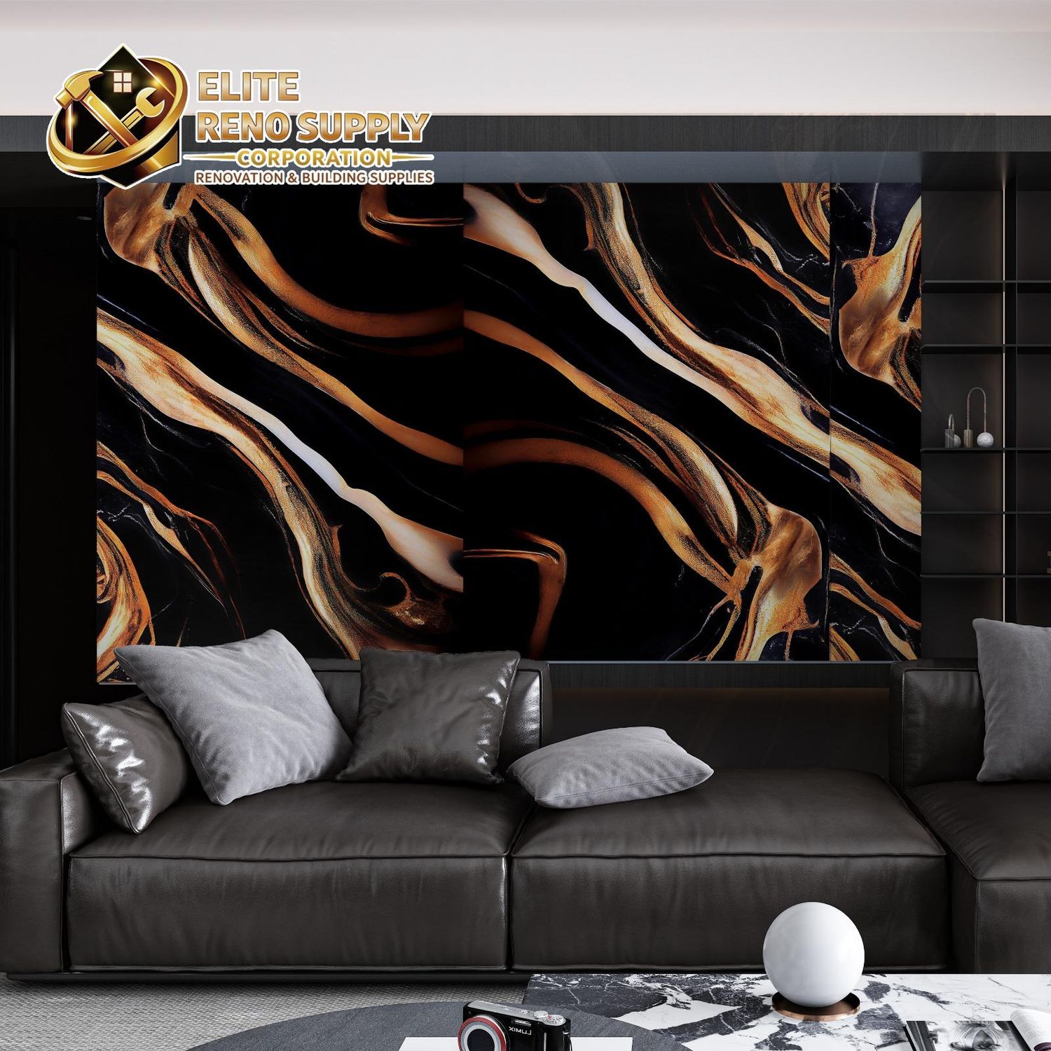 UV MARBLE SHEET - BLACK GOLD FLOW