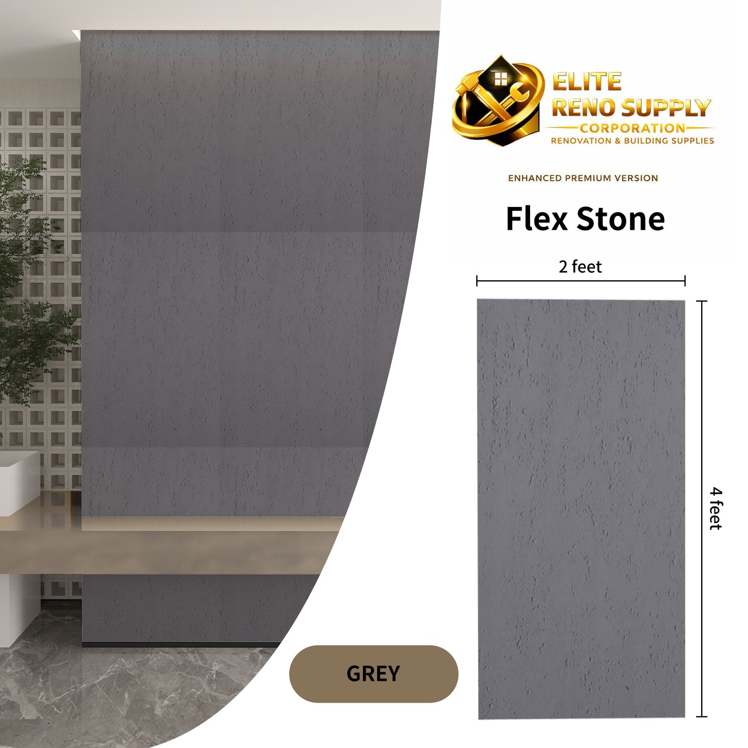 FLEXIBLE STONE PANEL - GREY TRAVERTINE