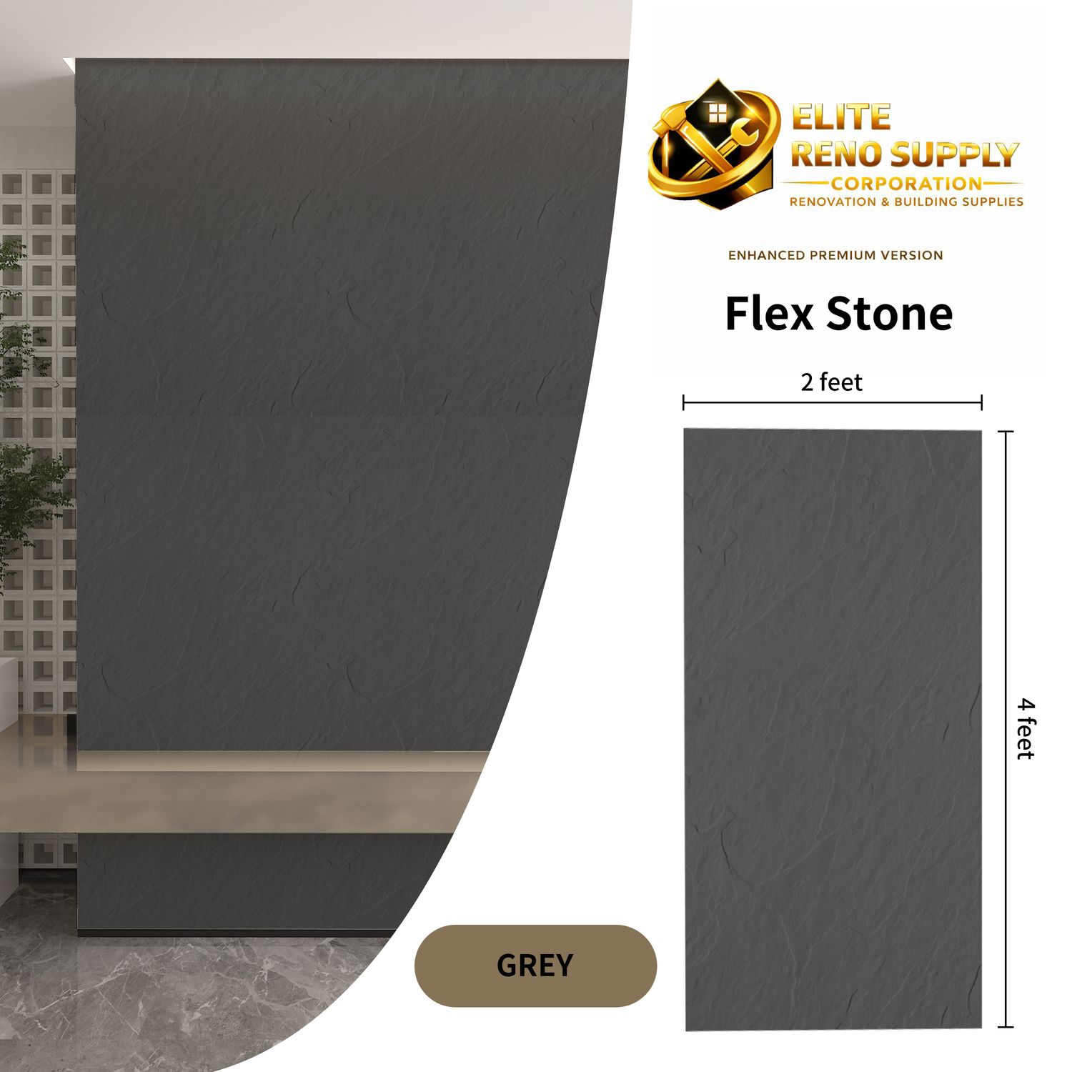 FLEXIBLE STONE PANEL - GREY SLATE