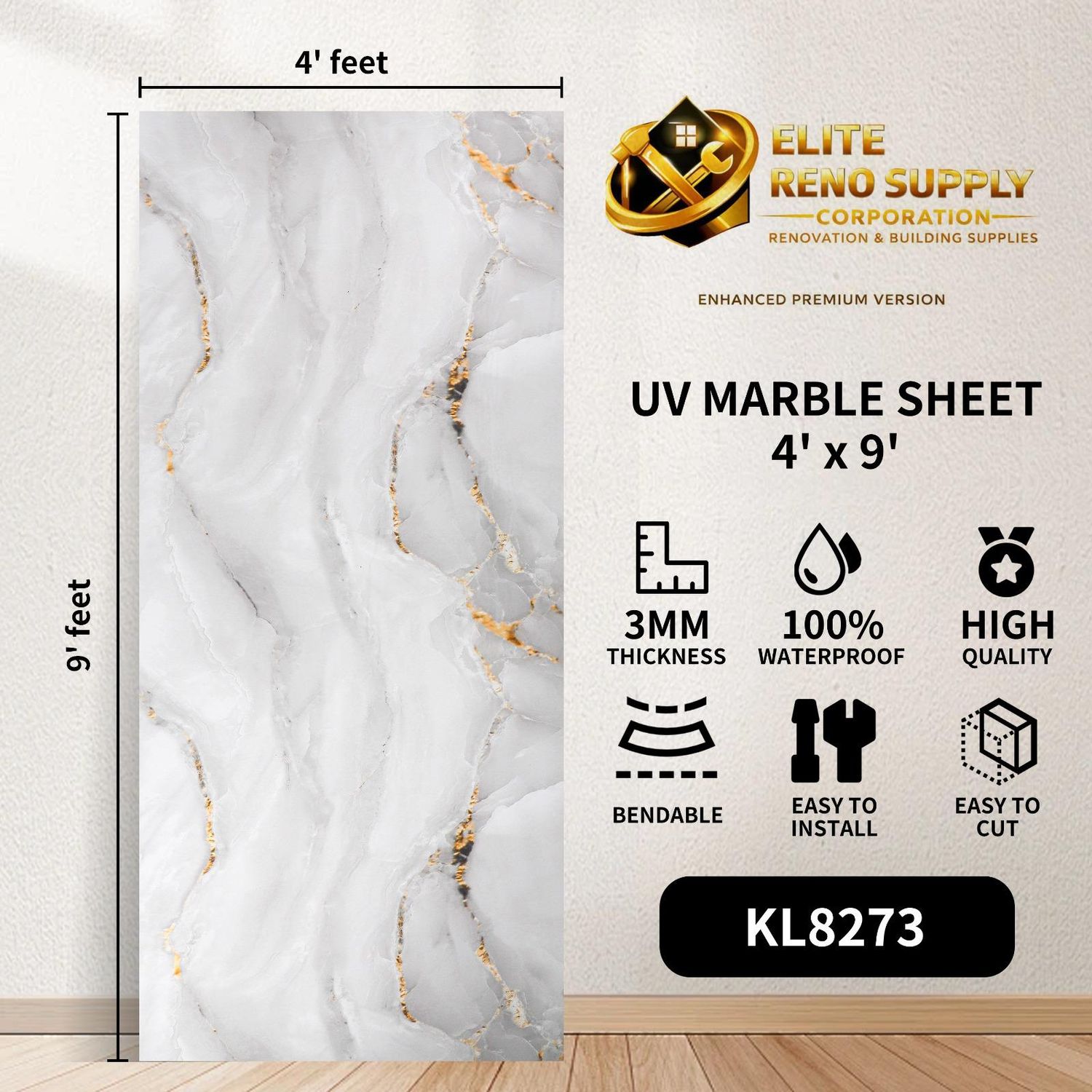 UV MARBLE SHEET - GOLD WAVE