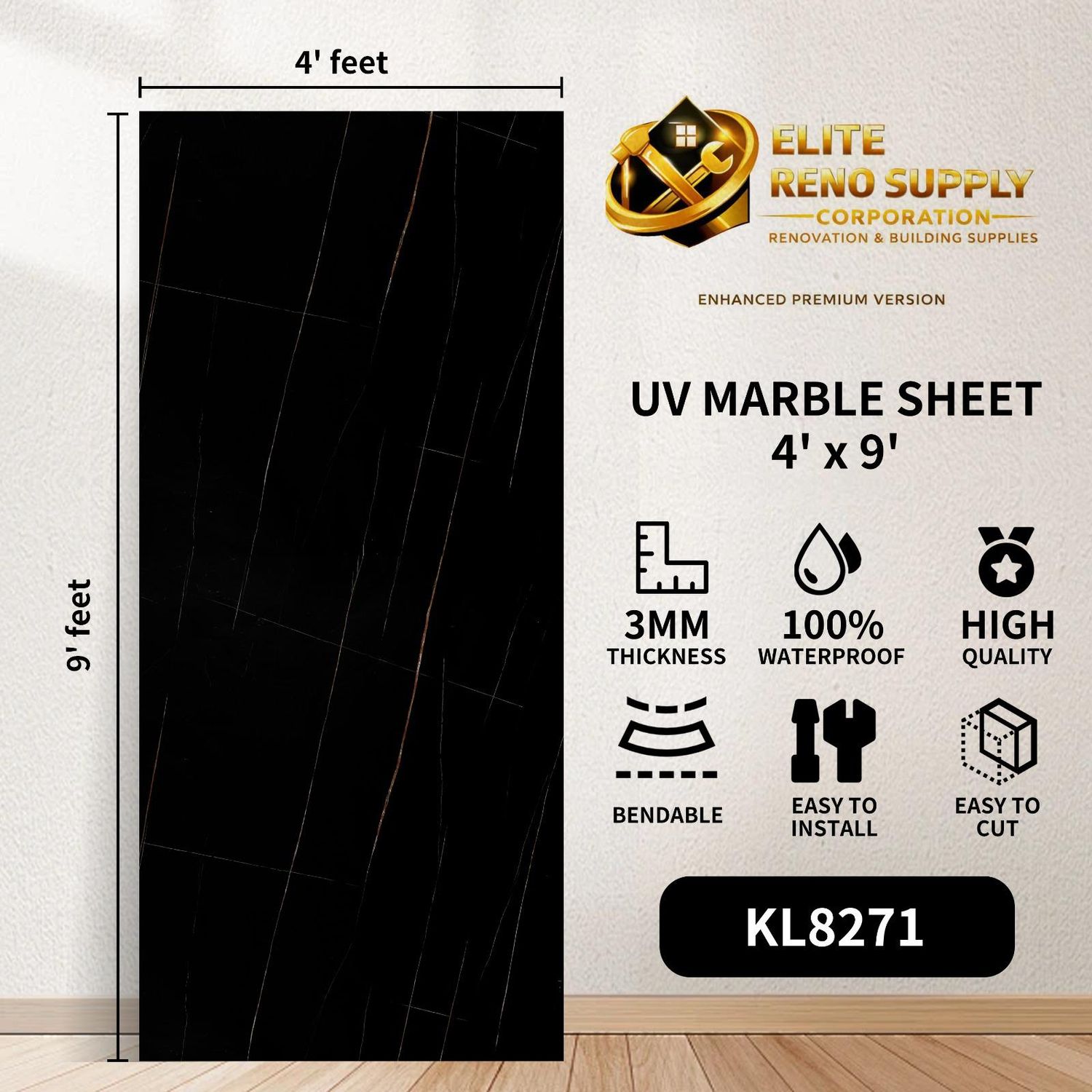 UV MARBLE SHEET - MIDNIGHT BLACK