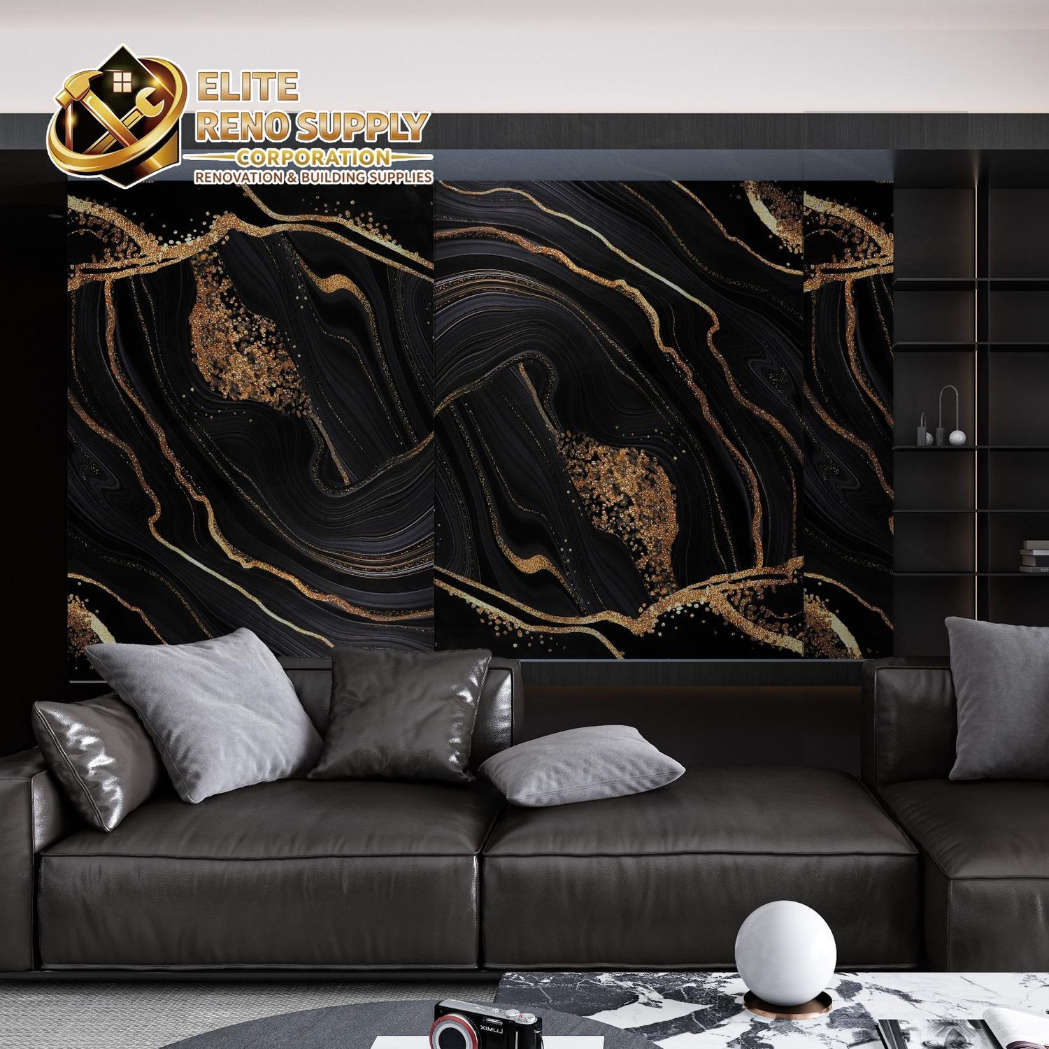 UV MARBLE SHEET - BLACK GOLD VEIN