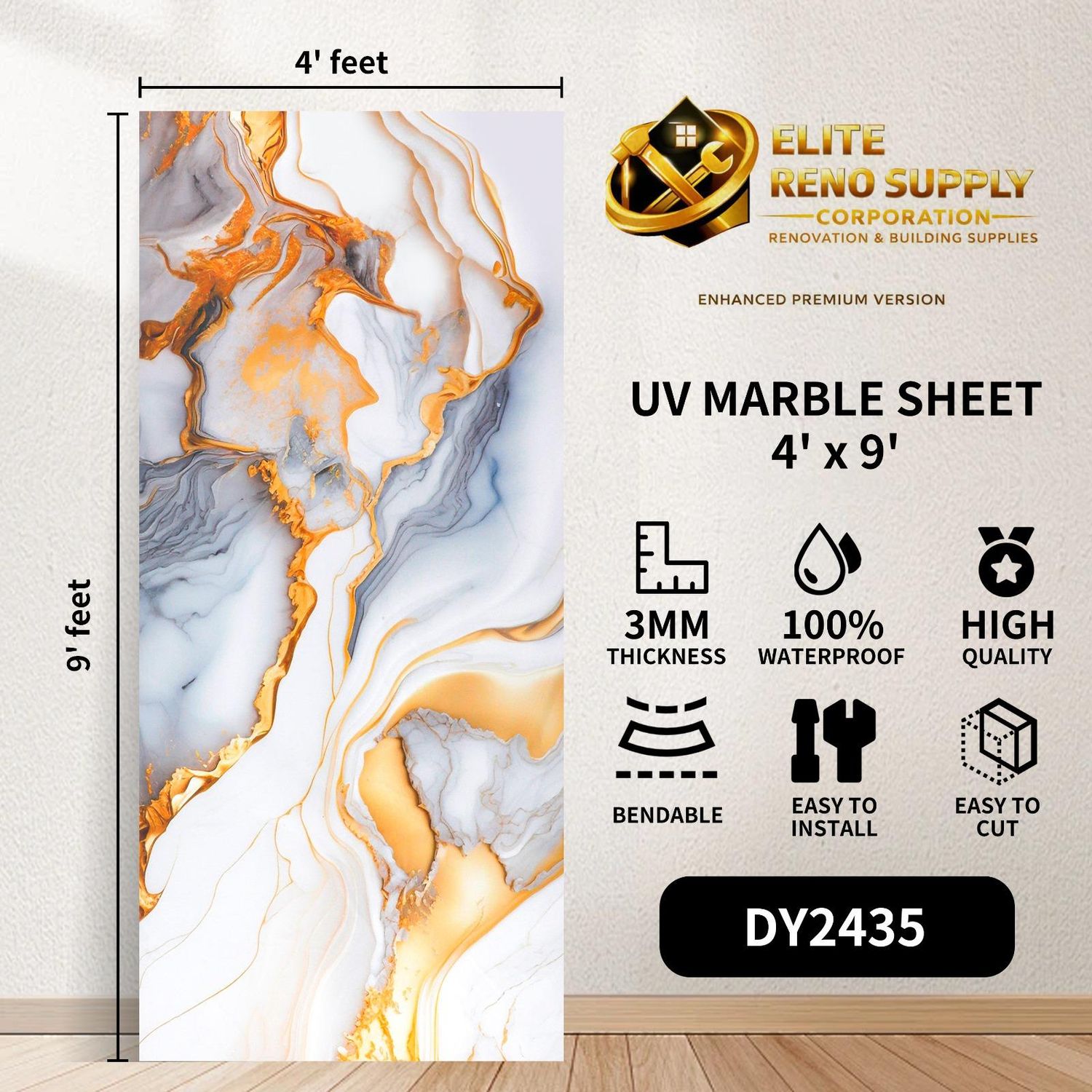 UV MARBLE SHEET - GOLD WHITE MARBLE