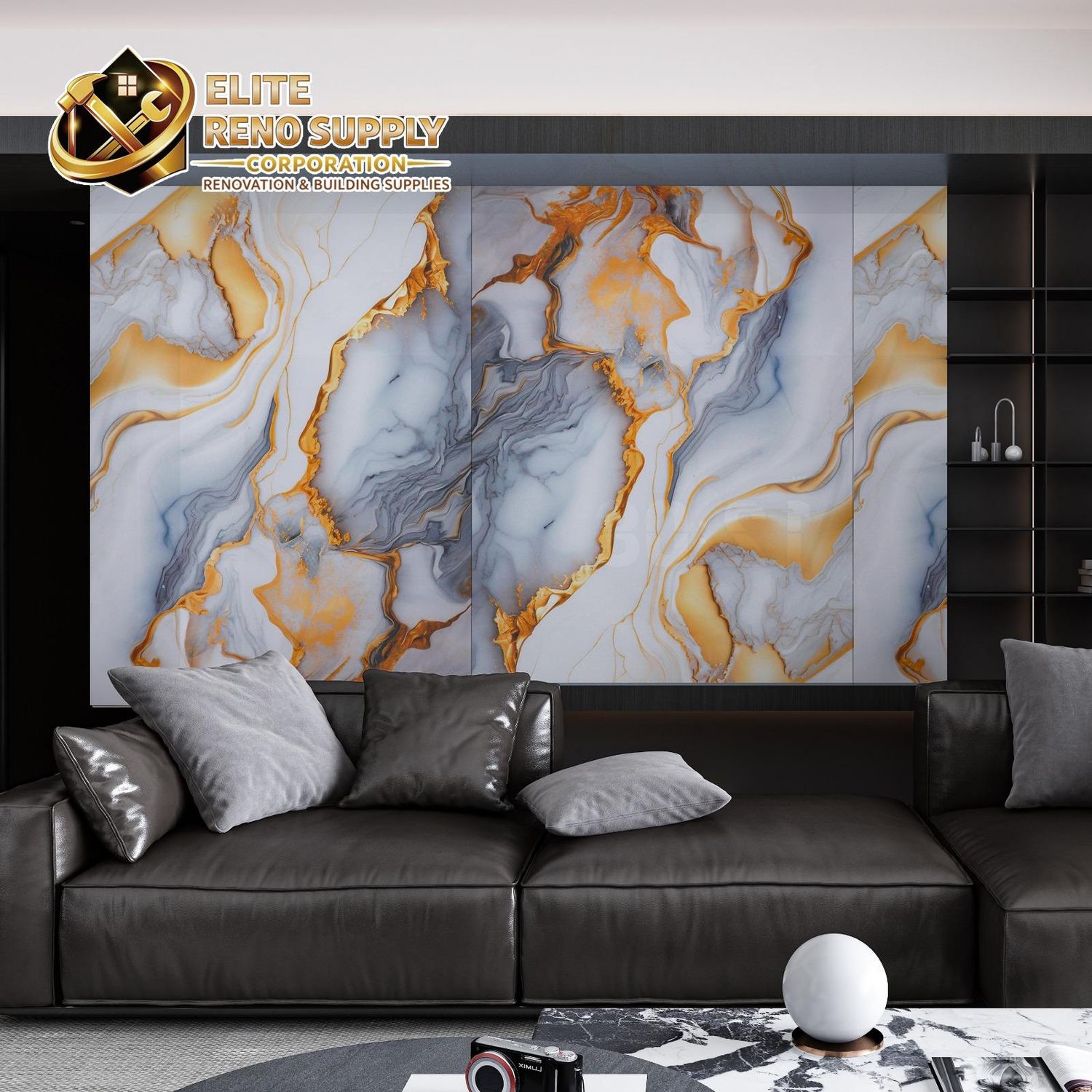 UV MARBLE SHEET - GOLD WHITE MARBLE