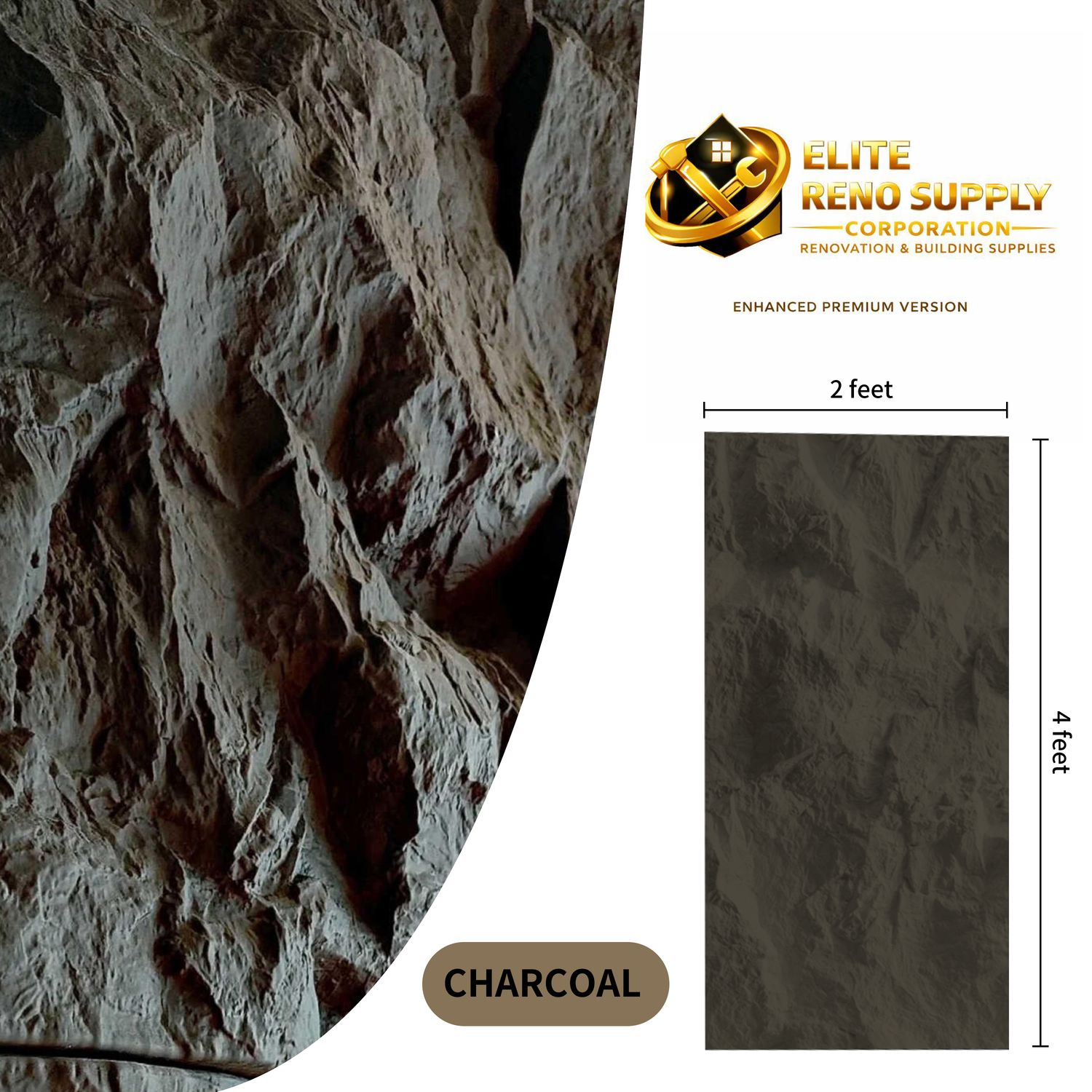 PU STONE WALL PANEL - CHARCOAL CLIFF
