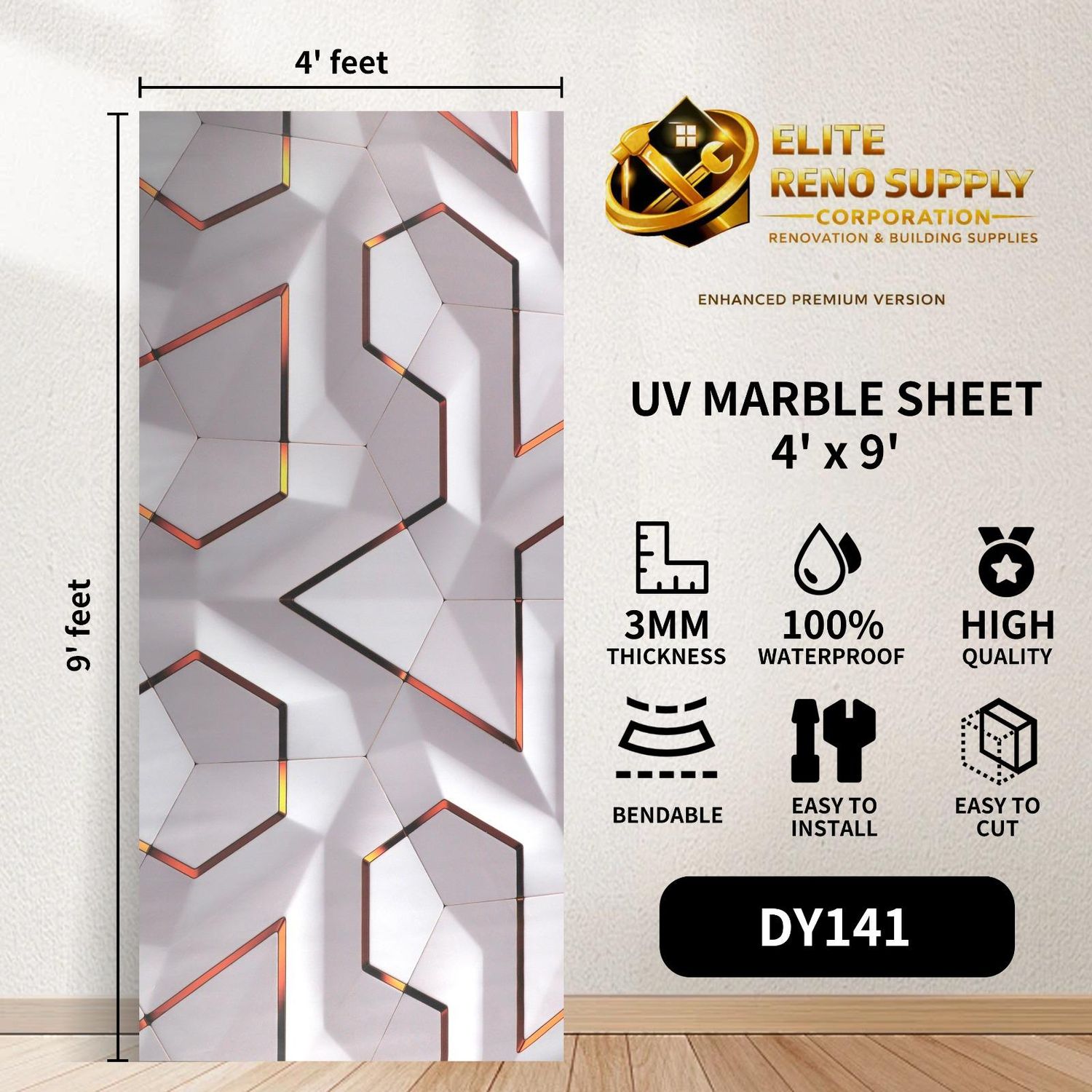 UV MARBLE SHEET - GEOMETRIC SILVER