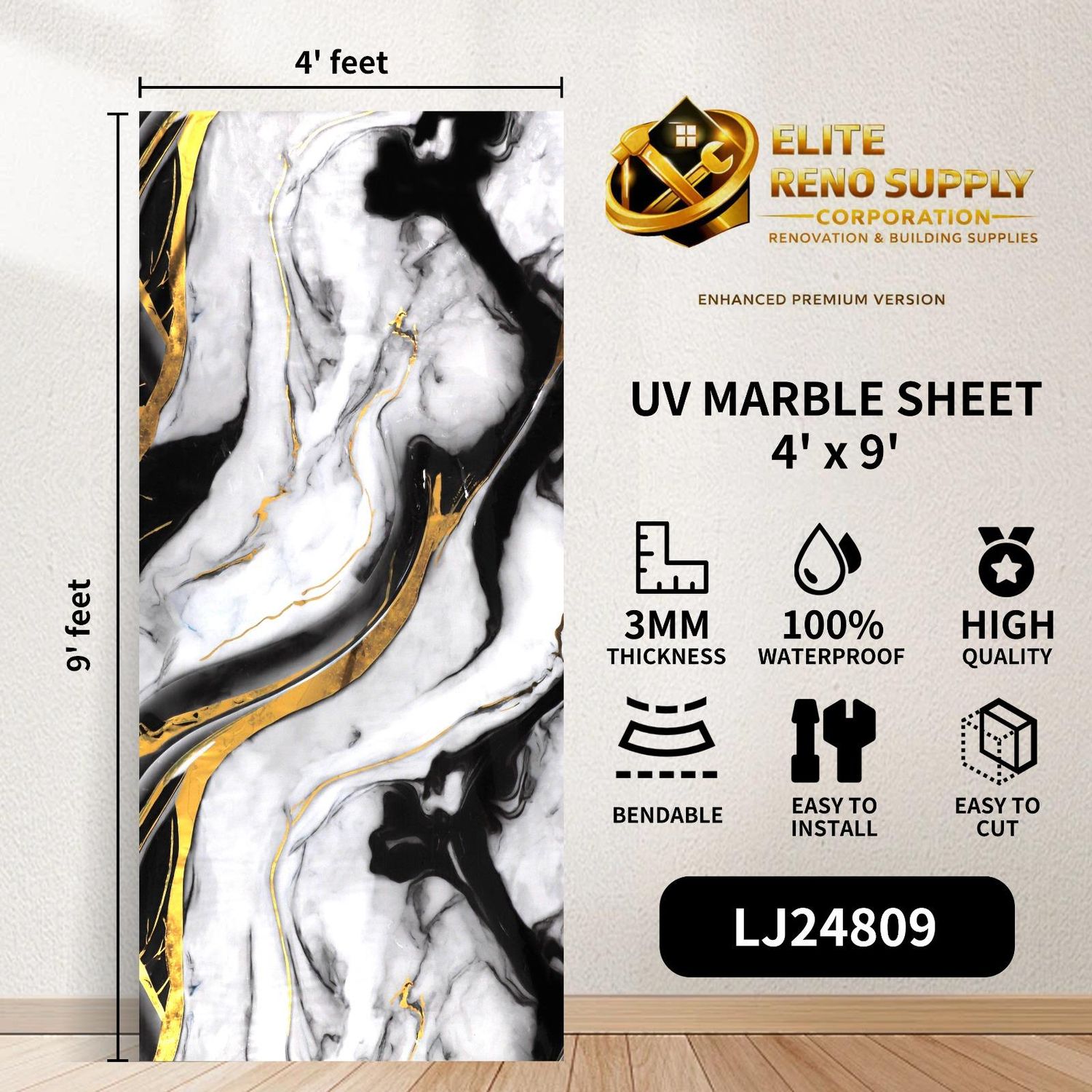 UV MARBLE SHEET - BLACK GOLD LUXE
