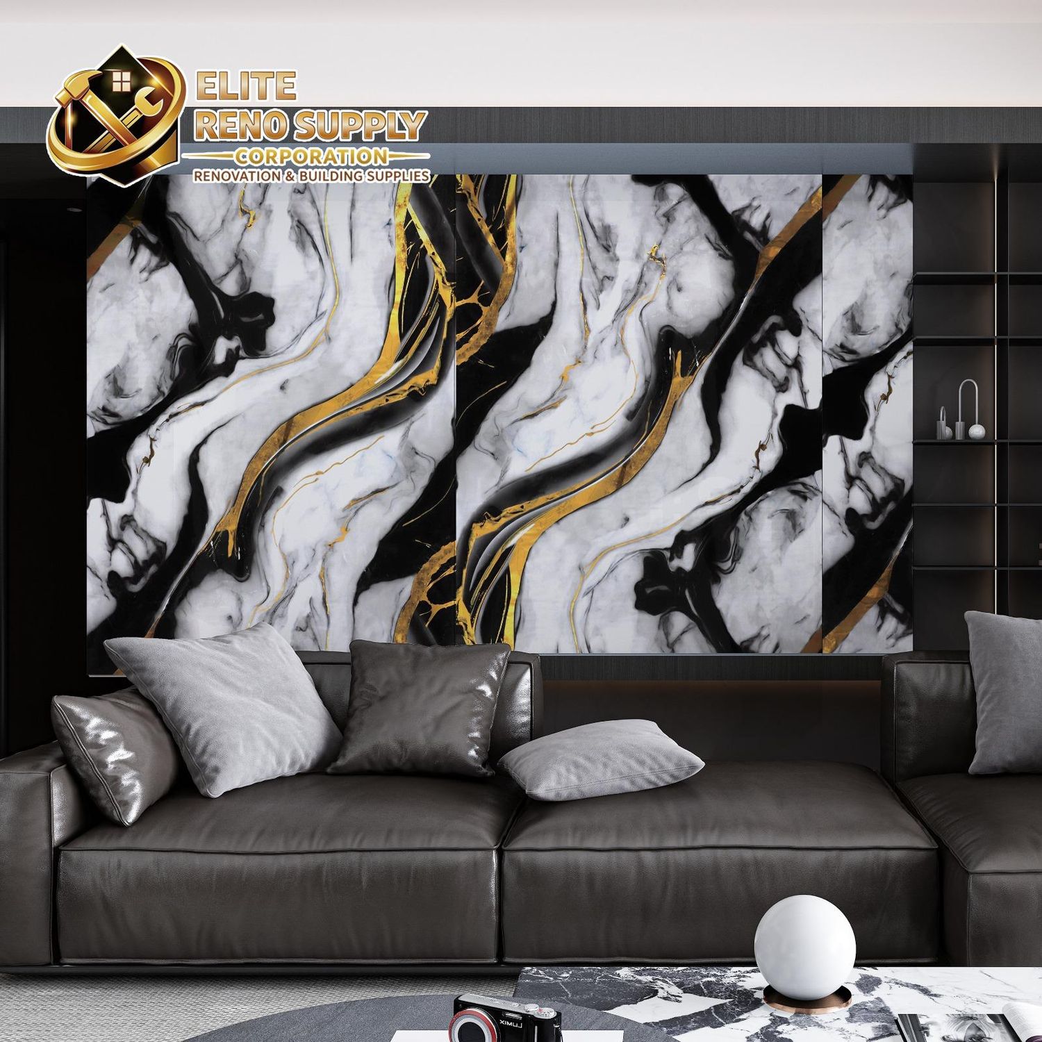 UV MARBLE SHEET - BLACK GOLD LUXE