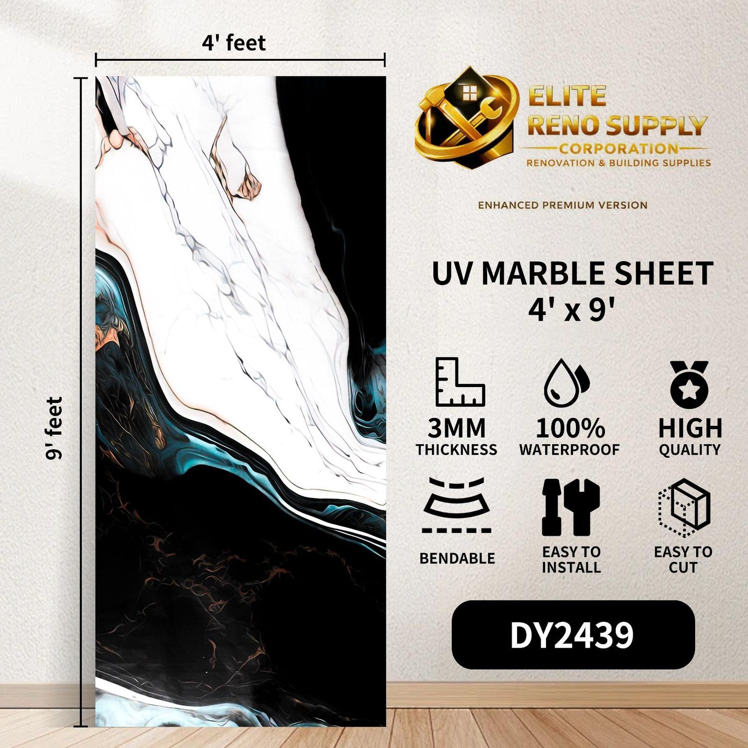 UV MARBLE SHEET - BLUE WAVE MARBLE