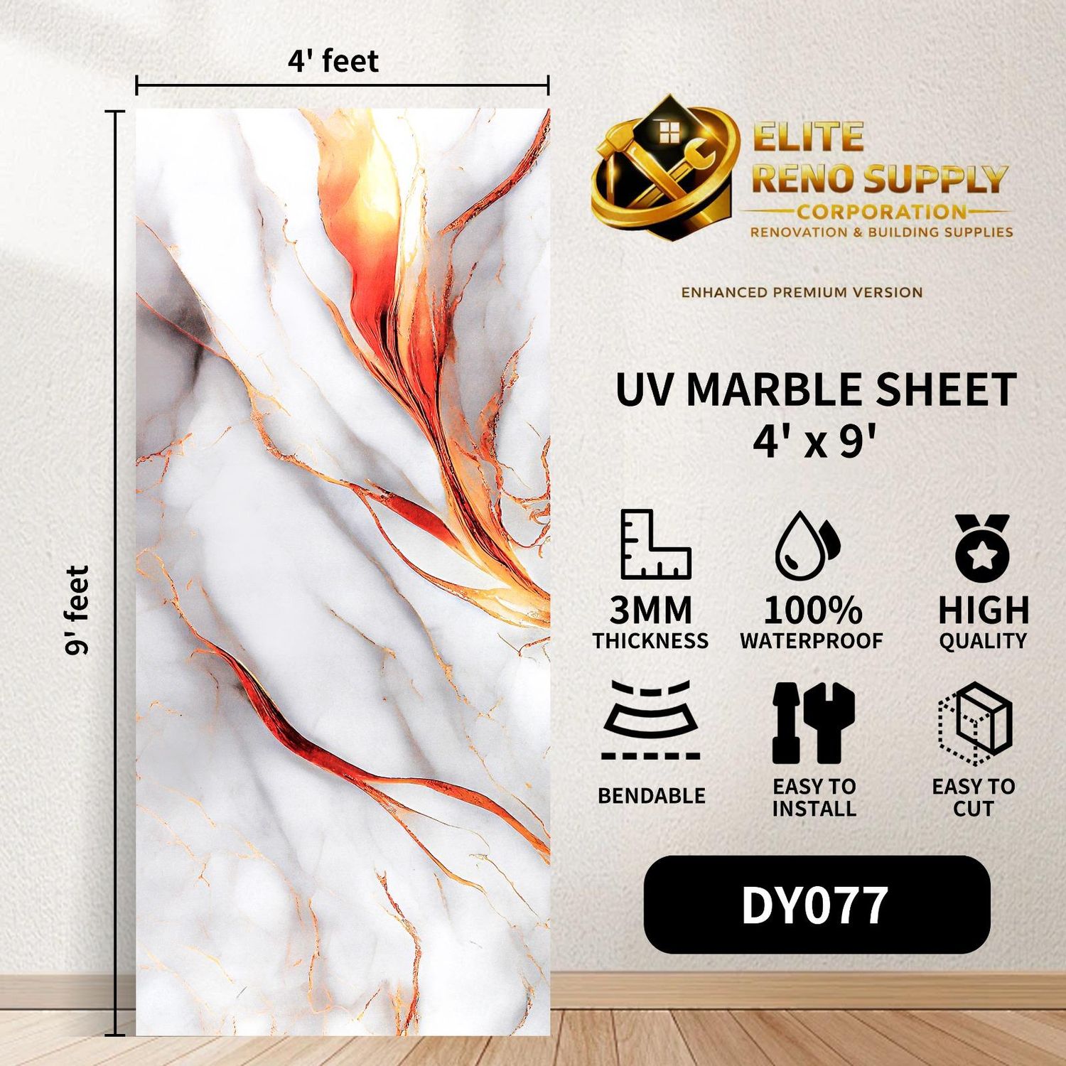 UV MARBLE SHEET - FIRE VEIN