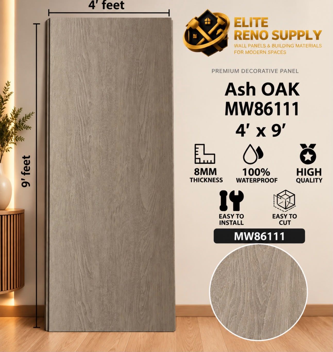 FLAT WPC WALL PANEL - ASH OAK