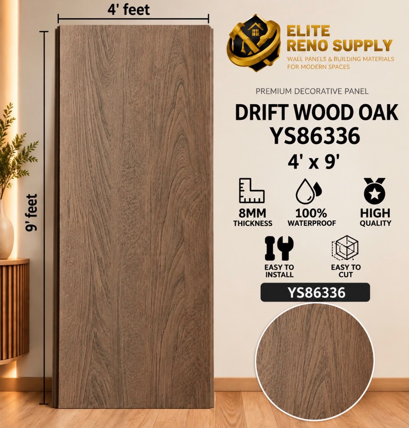 FLAT WPC WALL PANEL - DRIFT WOOD OAK