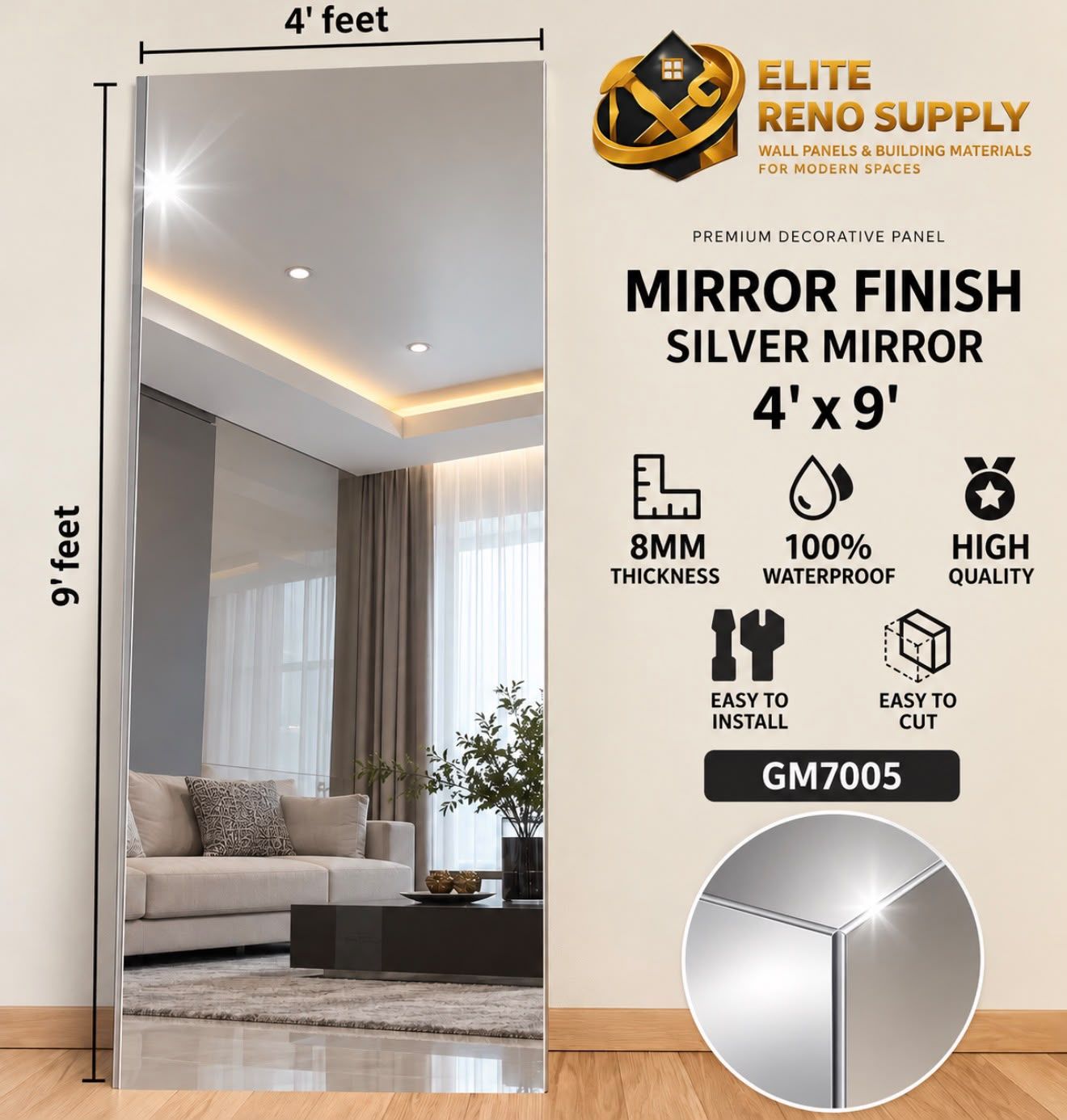 FLAT WPC WALL PANEL - SILVER MIRROR