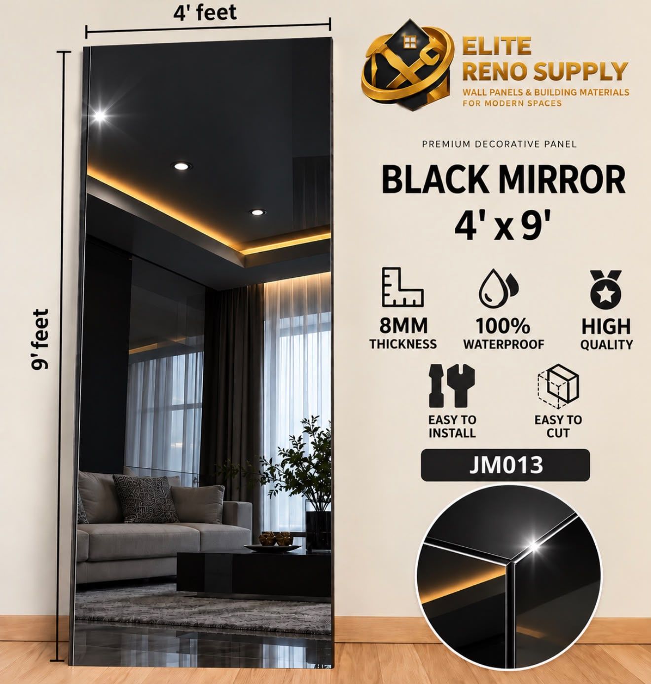 FLAT WPC WALL PANEL - BLACK MIRROR