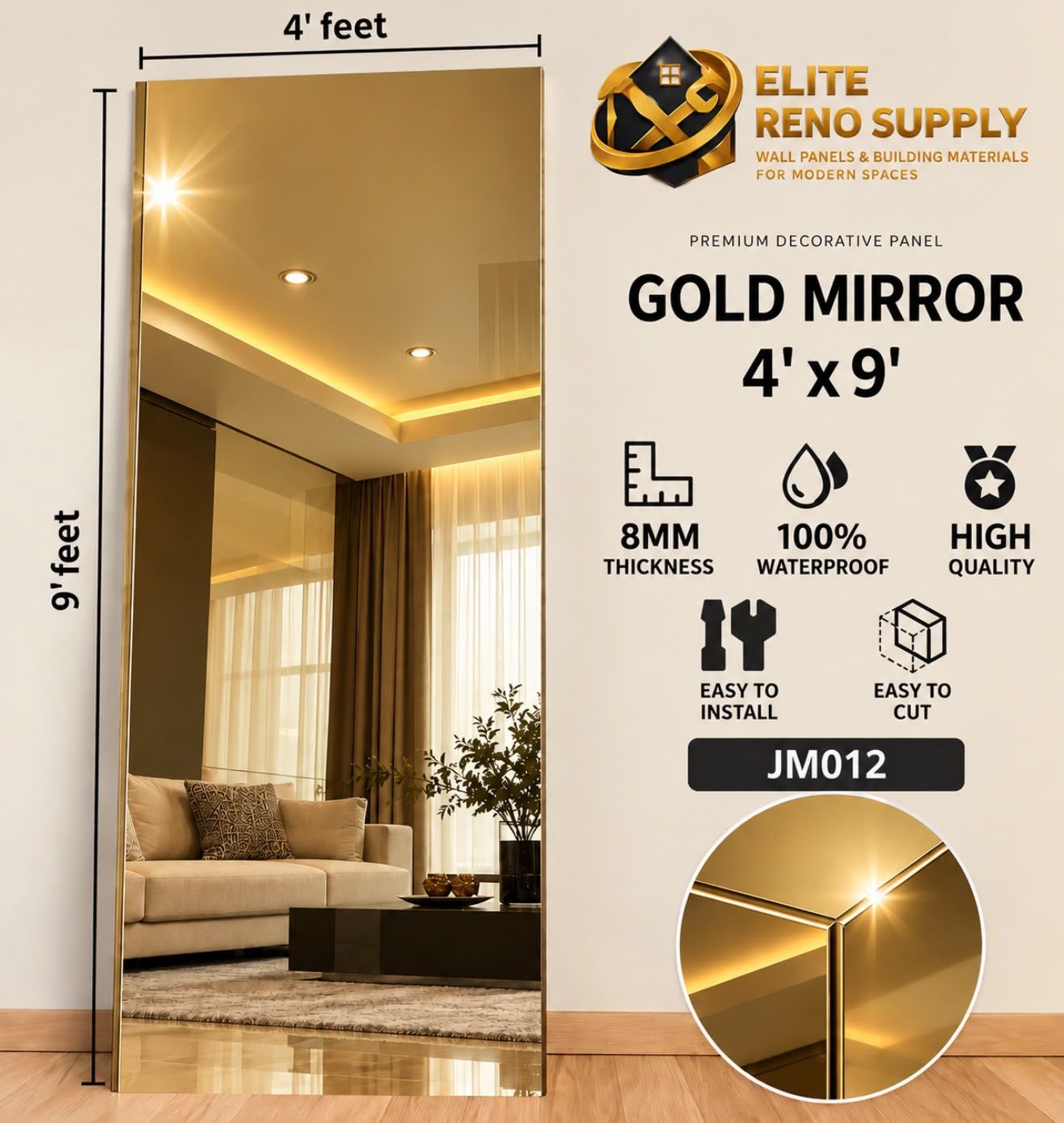 FLAT WPC WALL PANEL - GOLD MIRROR