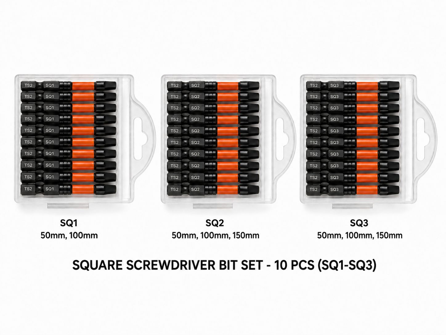 SQUARE SCREWDRIVER BIT (SQ1-3) - 10 PCS (50-150mm)