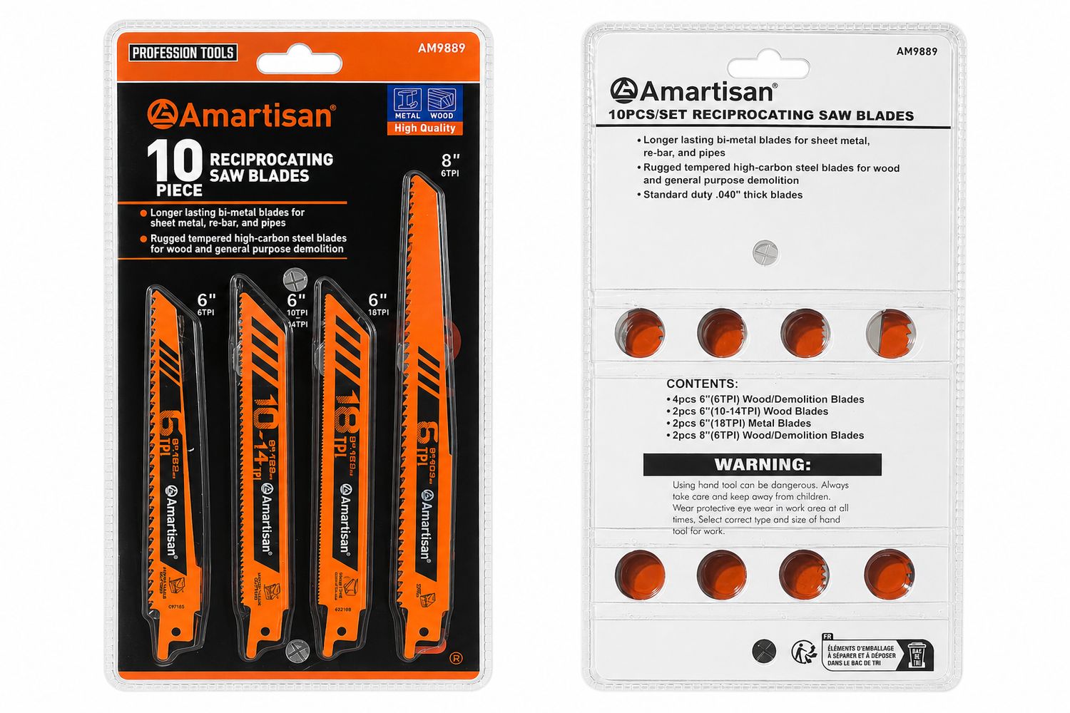 WOOD &amp; METAL RECIPROCATING SAW BLADE SET - 10 PCS (6" &amp; 8")