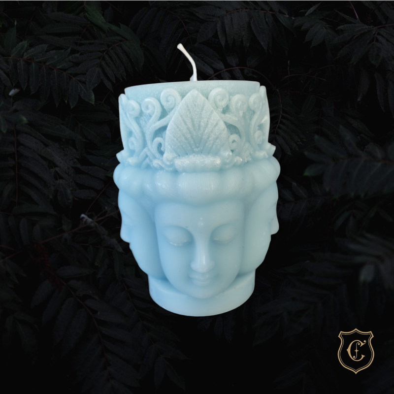 Bouddha 4 faces bleu clair