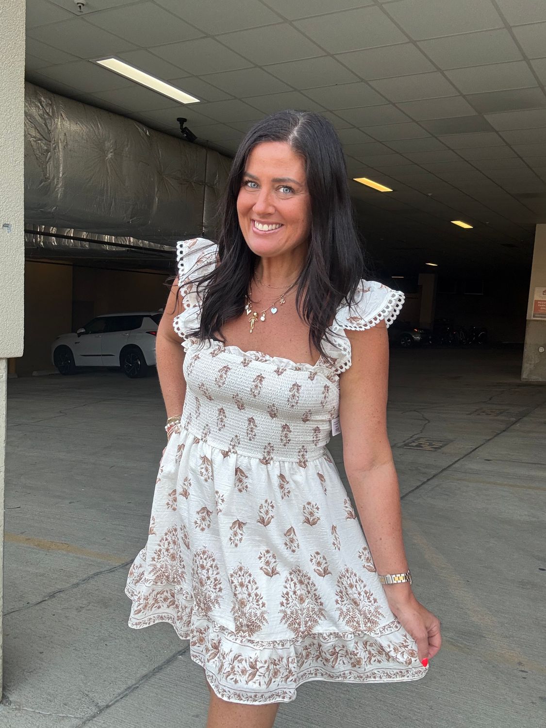 FLORAL BORDER SMOCKED MINI