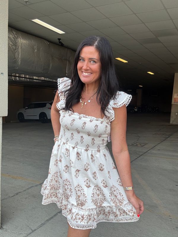 FLORAL BORDER SMOCKED MINI