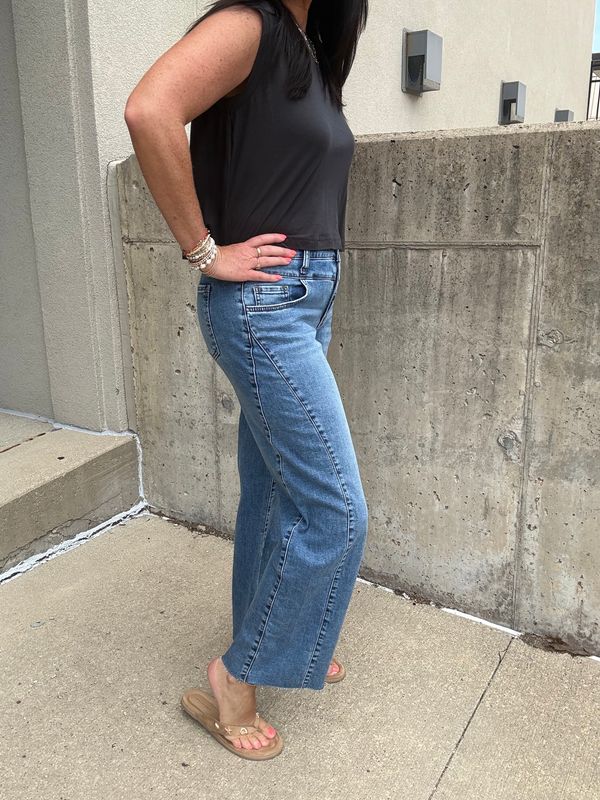 CHARLOTTE HIGH RISE WIDE LEG SIDE INSET RAW HEM