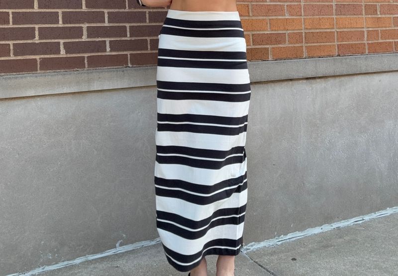 GAIL STRIPEDR JERSEY MIDI SKIRT
