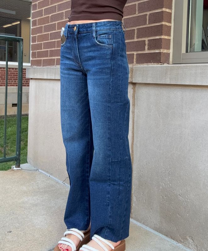 MEG HIGH RISE WIDE LEG SIDE PANEL RAW HEM