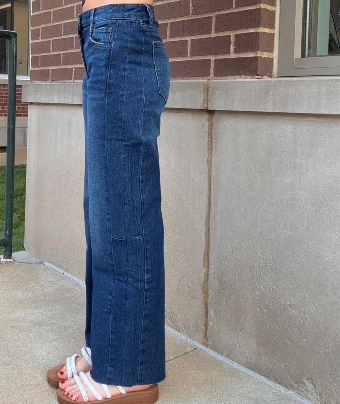 MEG HIGH RISE WIDE LEG SIDE PANEL RAW HEM