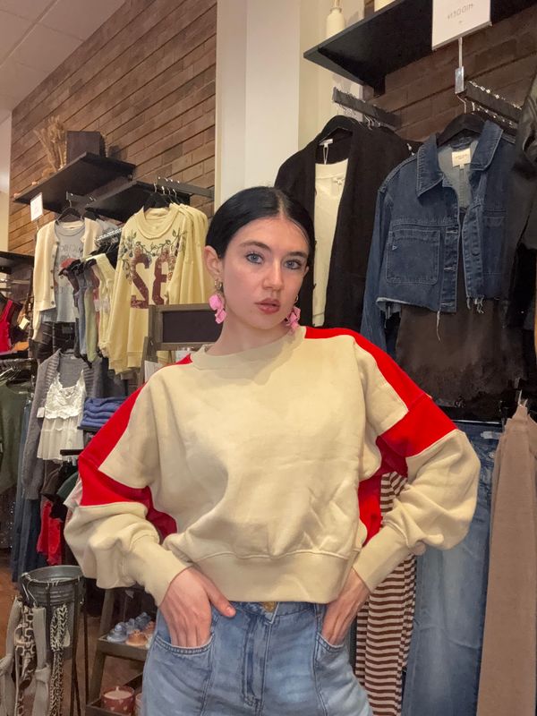 CONTRAST EDGE CROPPED SWEATSHIRT