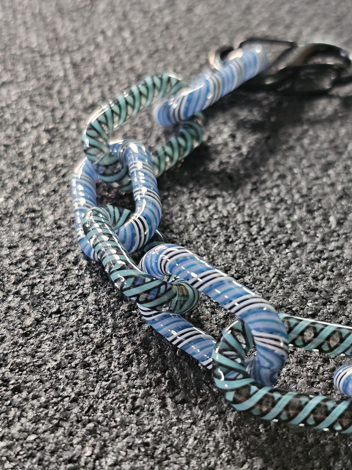 Anonamyss Glassworx Aqua Cane and alternating Blue and White Cane Bracelet