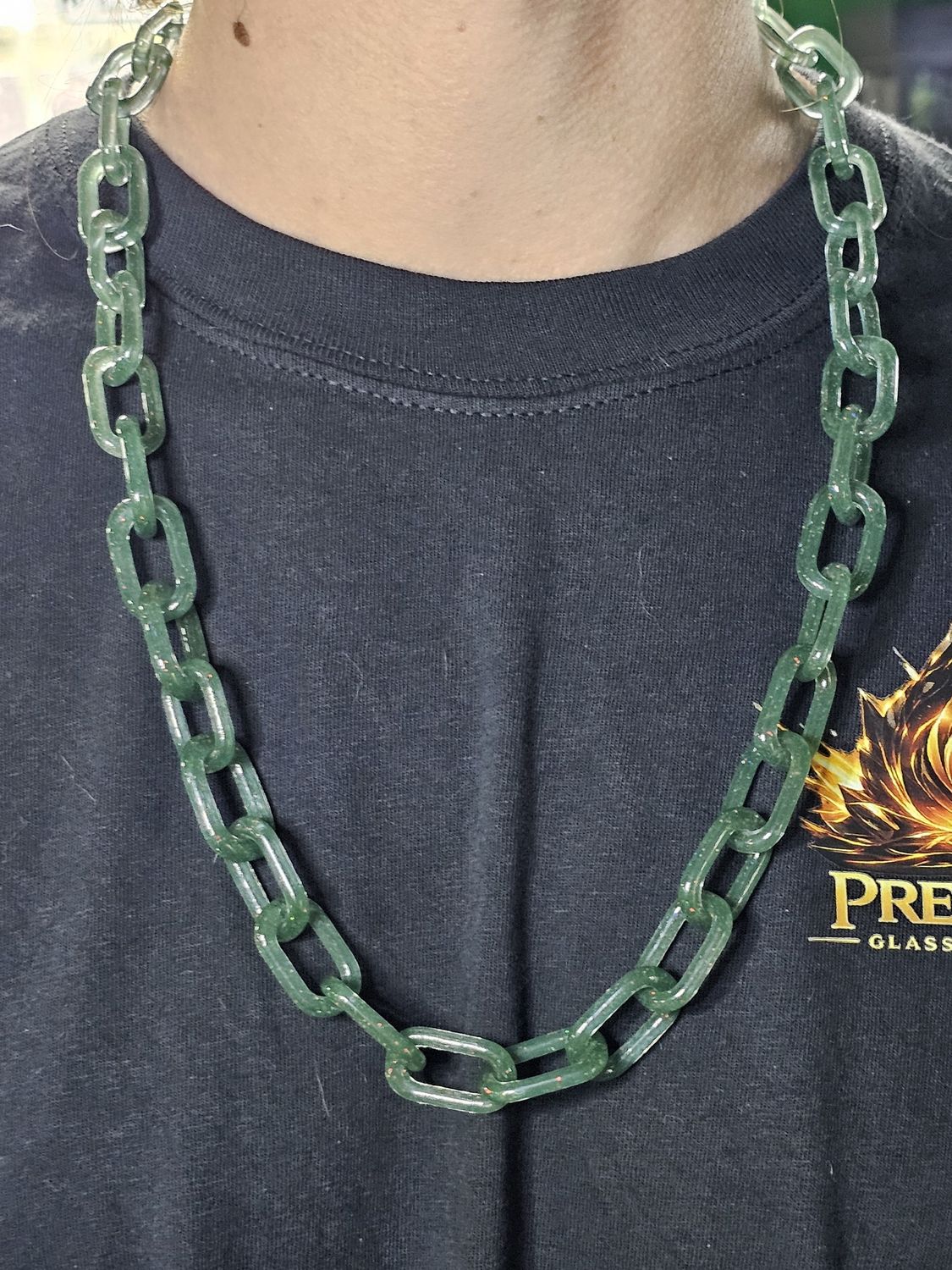 Anonamyss Glassworx Acadian Green Crushed Opal Chain