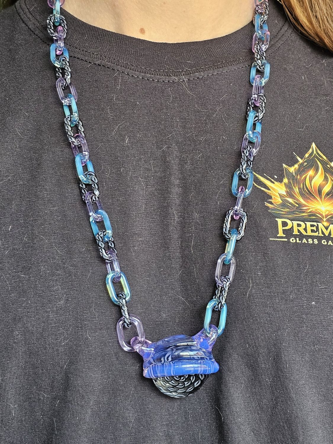 Anonamyss Glassworx Amethyst Opal, Black/White Cane, and Blue Marina Chain