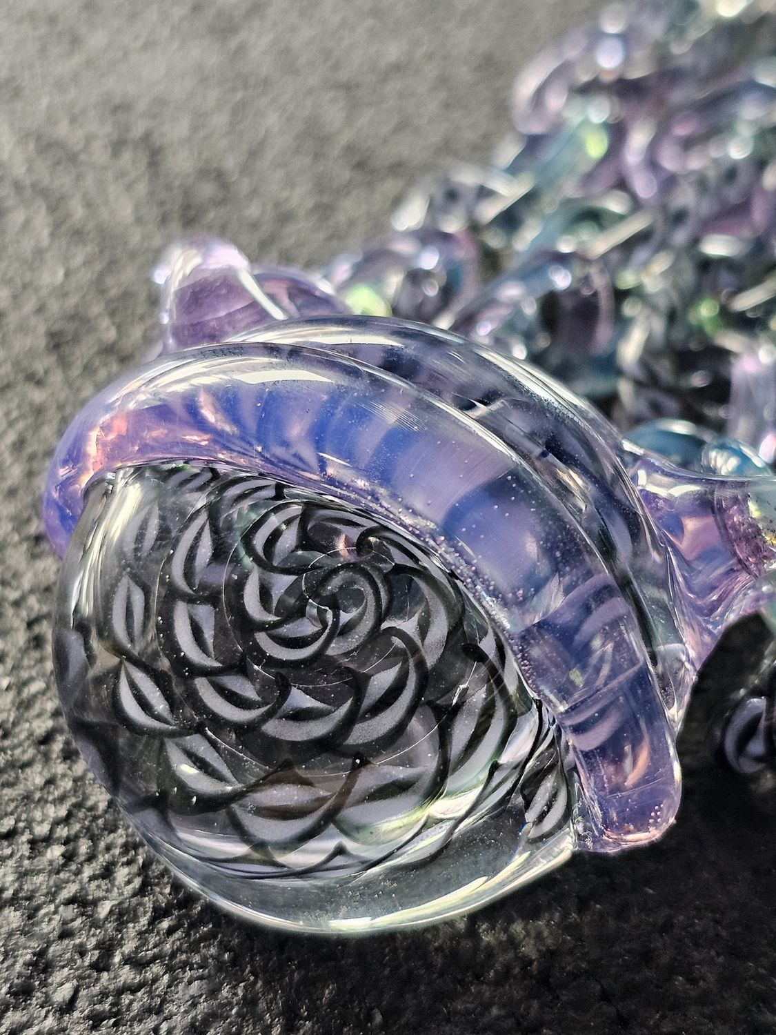 Anonamyss Glassworx Amethyst Opal, Black/White Cane, and Blue Marina Chain