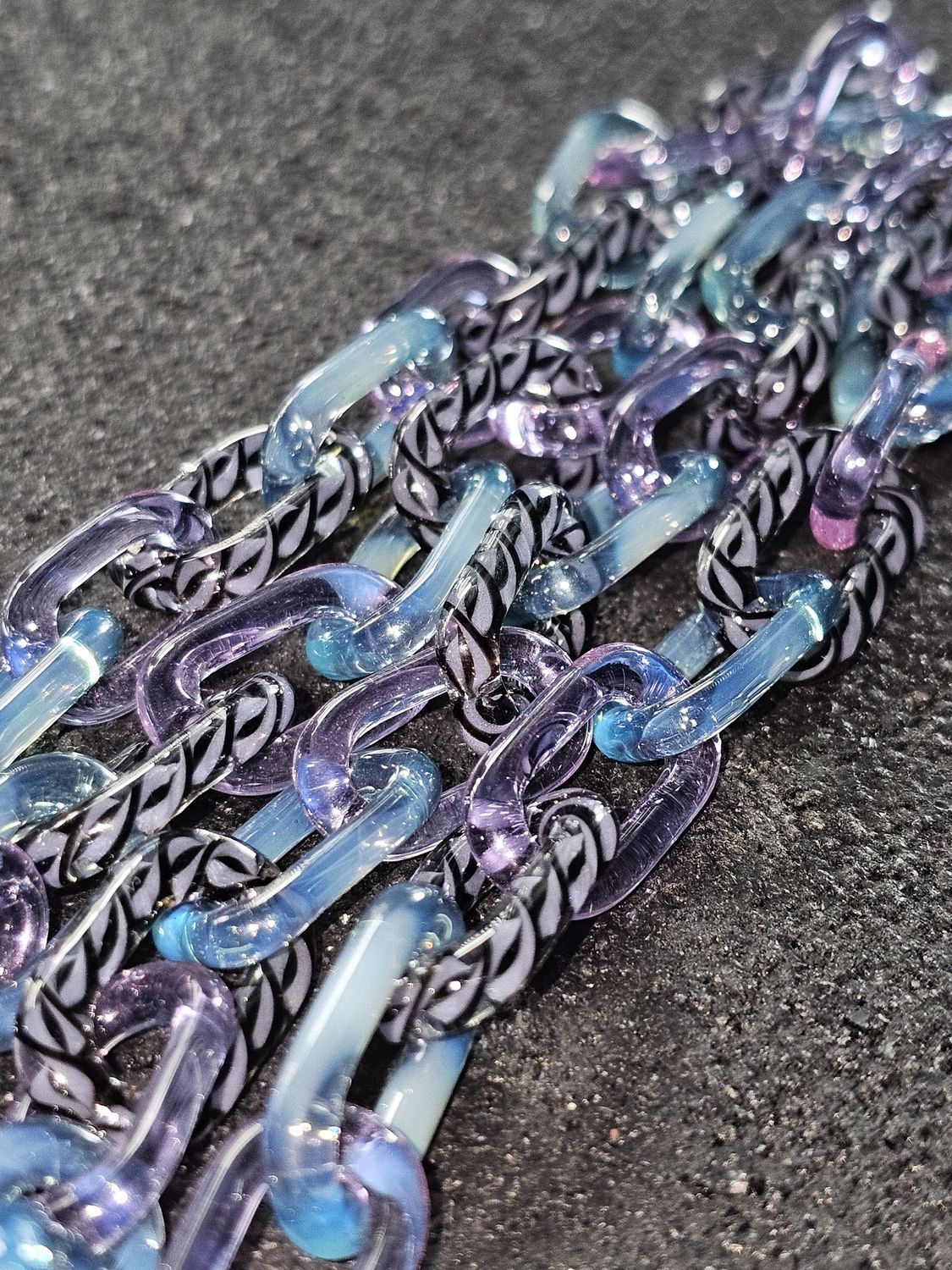 Anonamyss Glassworx Amethyst Opal, Black/White Cane, and Blue Marina Chain