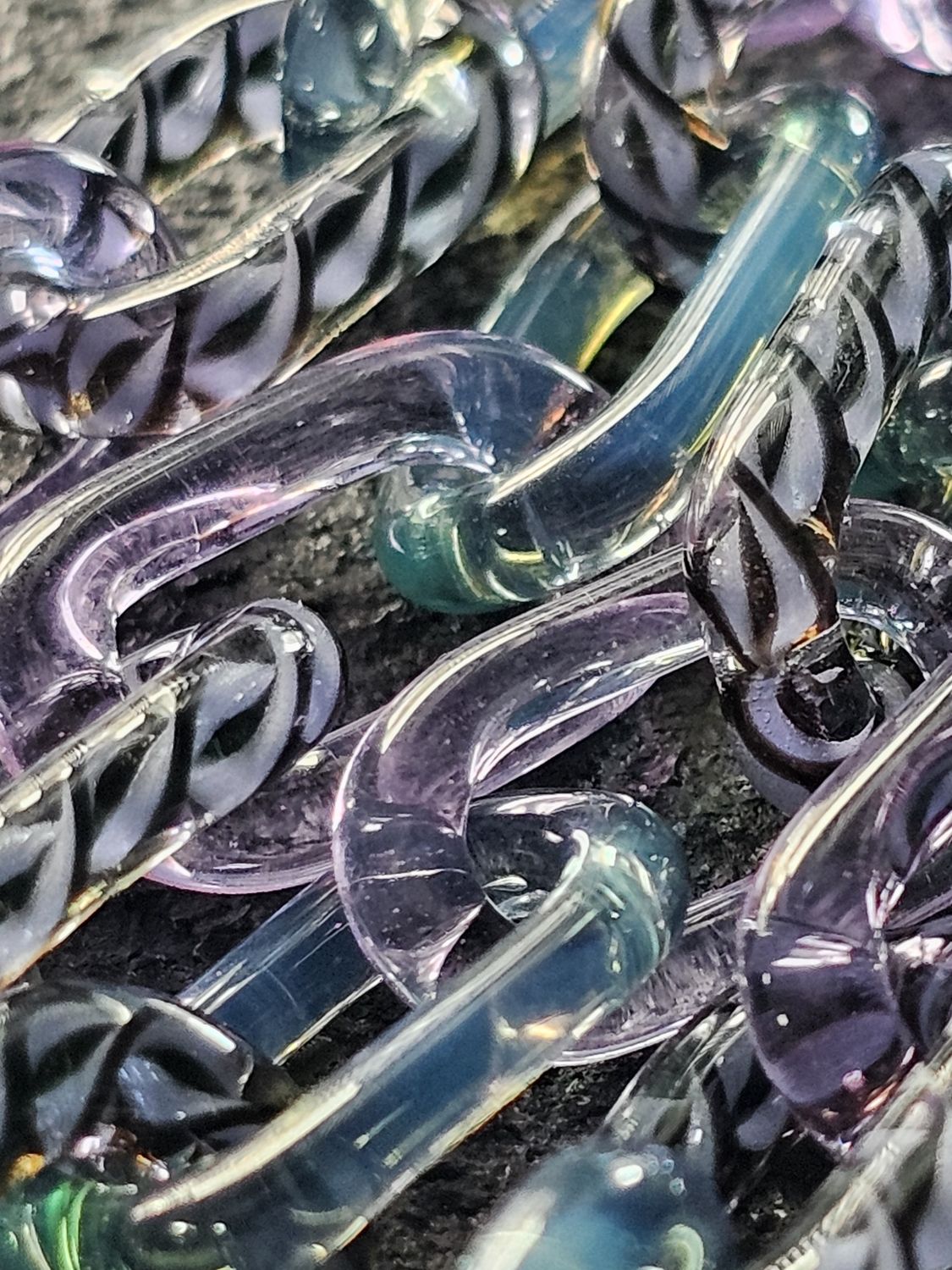 Anonamyss Glassworx Amethyst Opal, Black/White Cane, and Blue Marina Chain