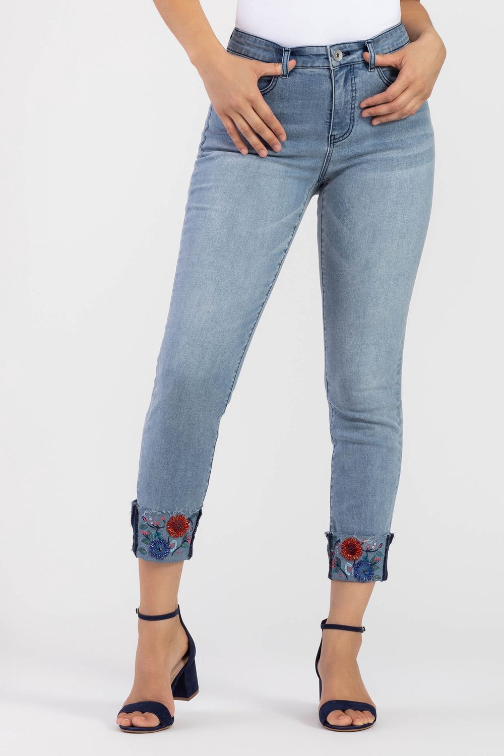 5 Pocket Skinny w/Emb Rolled Cuff