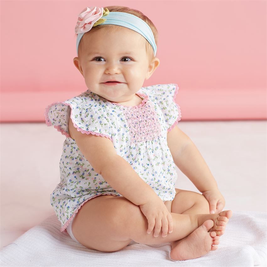 Smocked Floral Overlay Crawler